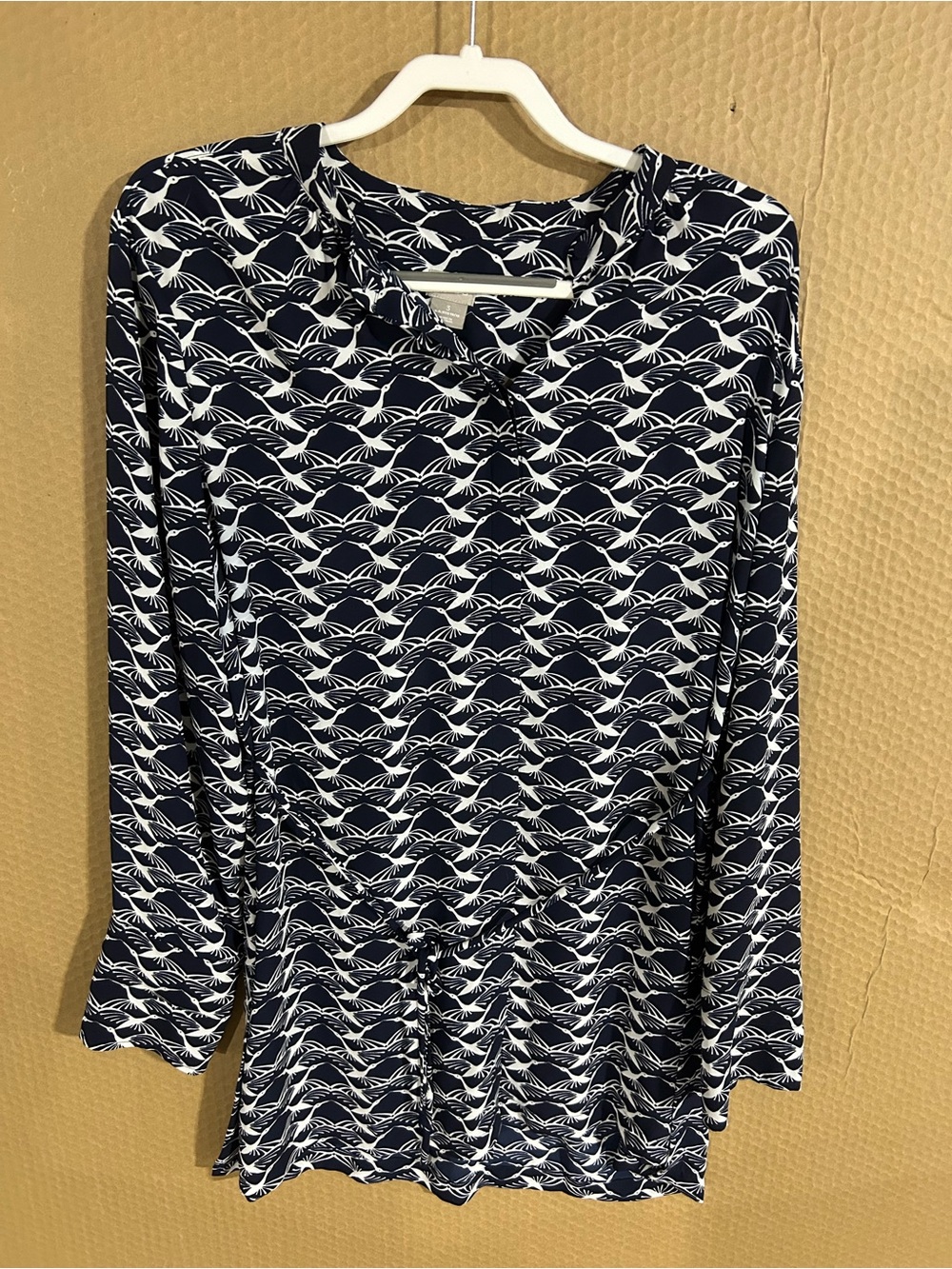 Chico's Navy and White Wave-Print Long-Sleeve Top